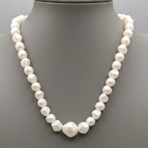 Chunky Modern Pearl White Faux  Long Necklace